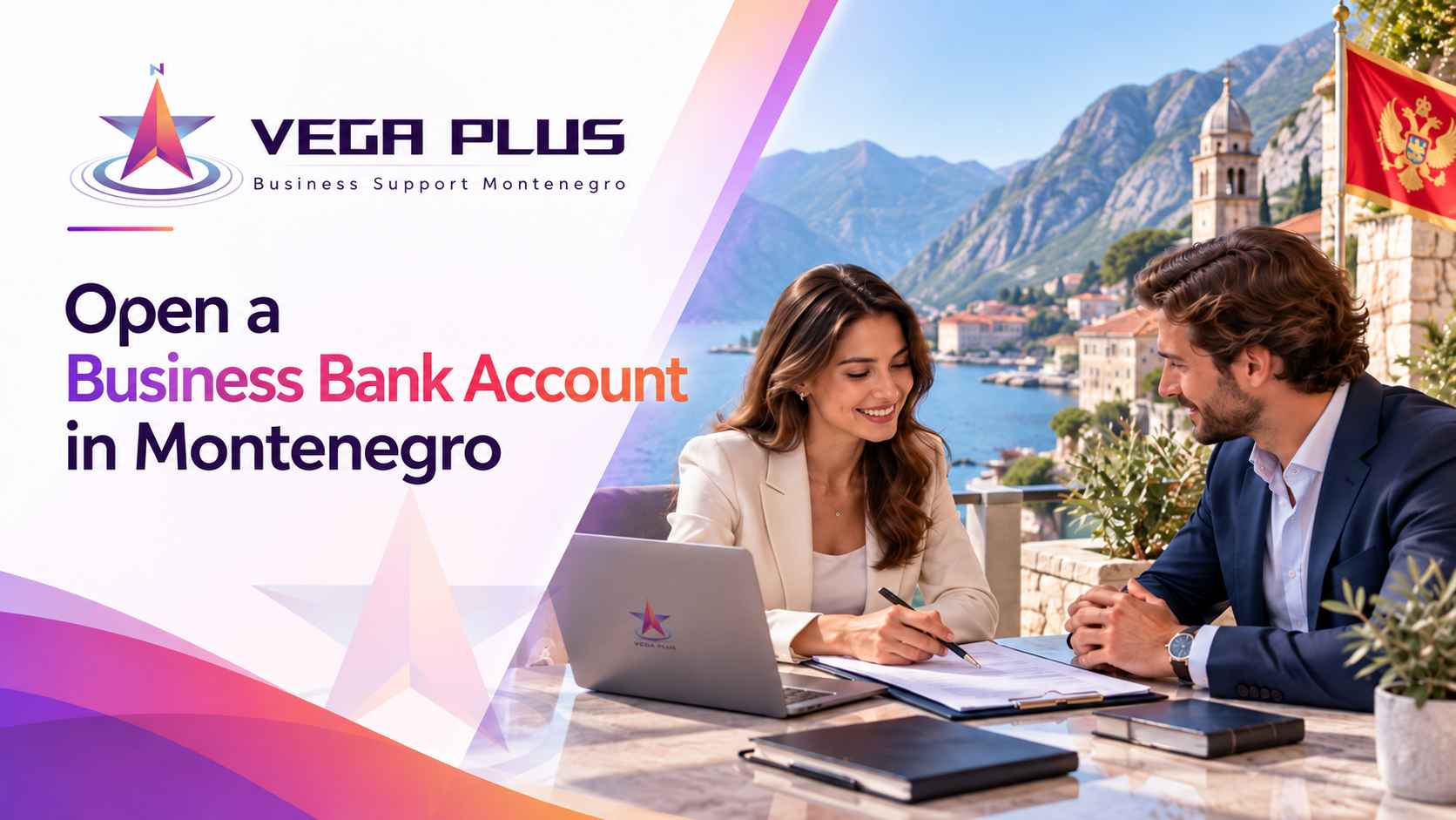 Vega Plus consultant assists a foreign entrepreneur with a business bank account in Montenegro.